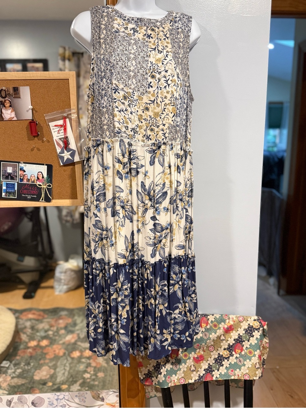 Tiered Floral Maxi Skirt in Navy and Cream